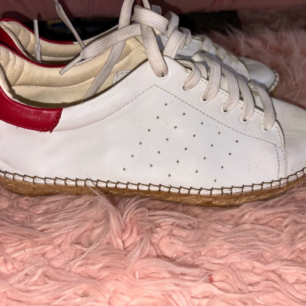 Andrew Stevens White Sneakers with Red Trim